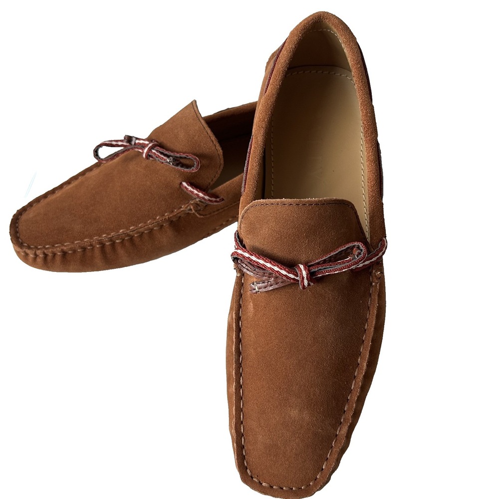 Bally Men's Loafers Driver Moccasin Tan Suede EU 43 US 10 Leather Lace Pindar